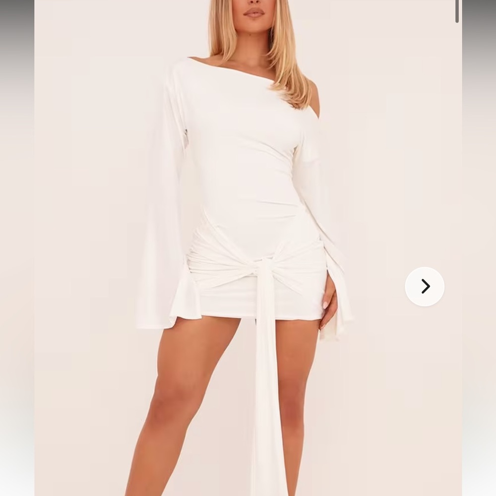 EGO One-Shoulder White Mini Dress with Tie Detail